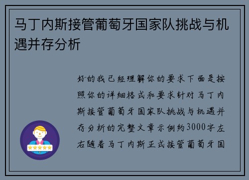 马丁内斯接管葡萄牙国家队挑战与机遇并存分析